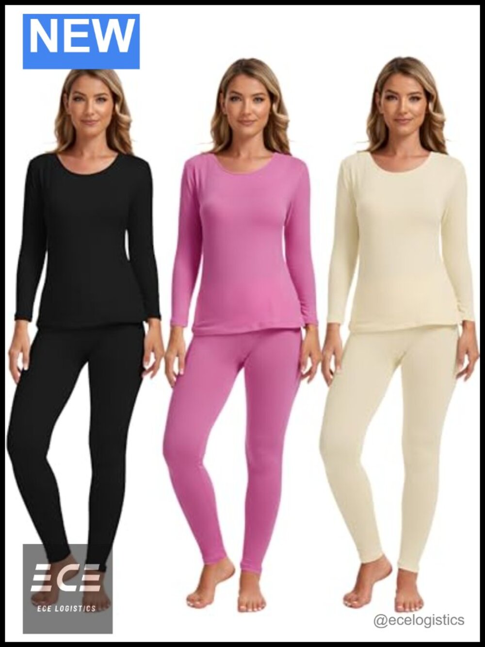 3 Pack Women's Thermal Underwear Sets Base Layer Polyester Spandex